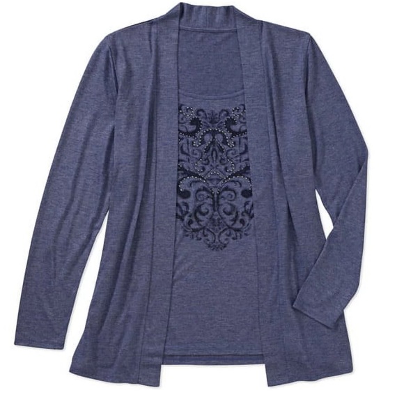 2 in 1 TOP & CARDIGAN. WHITE STAG LONG SLEEVE FLYAWAY TOP/TUNIC. EMBELLISHED NWT - Picture 4 of 15